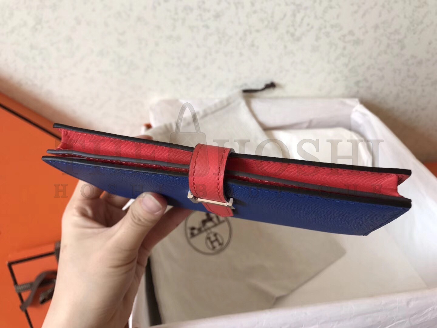 H**me5 Bi-Color Epsom Bearn Wallet Electric Blue/Piment Master Quality