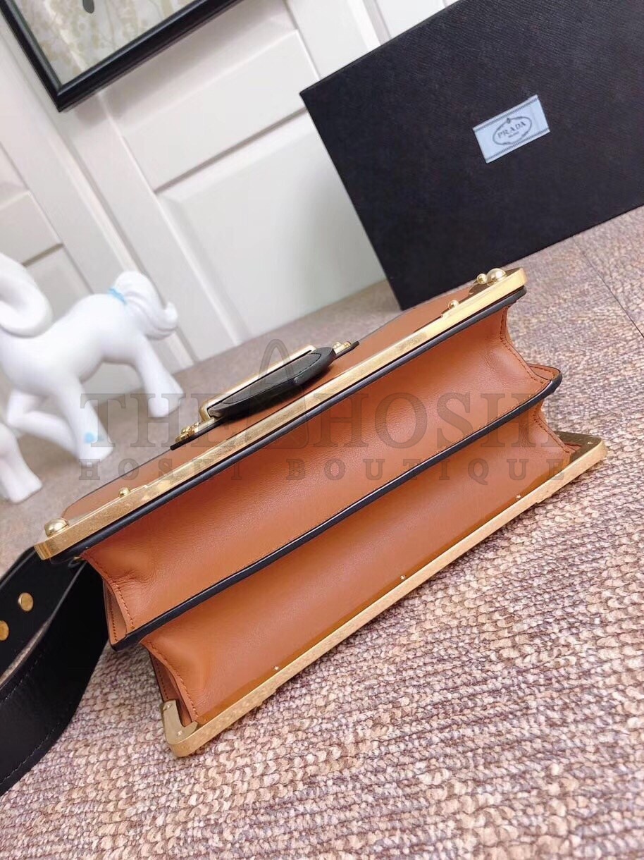 Pra*a Cahier Shoulder Bag In Brown/Black Leather Master Quality