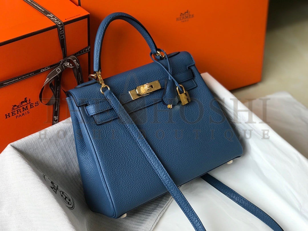 H**me5 Kelly 32cm Retourne Bag in Blue Agate Clemence Leather GHW Master Quality