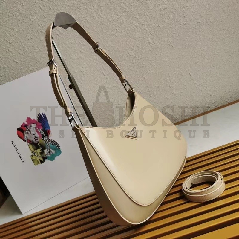 Pra*a Cleo Shoulder Large Bag In Beige Brushed Leather Master Quality