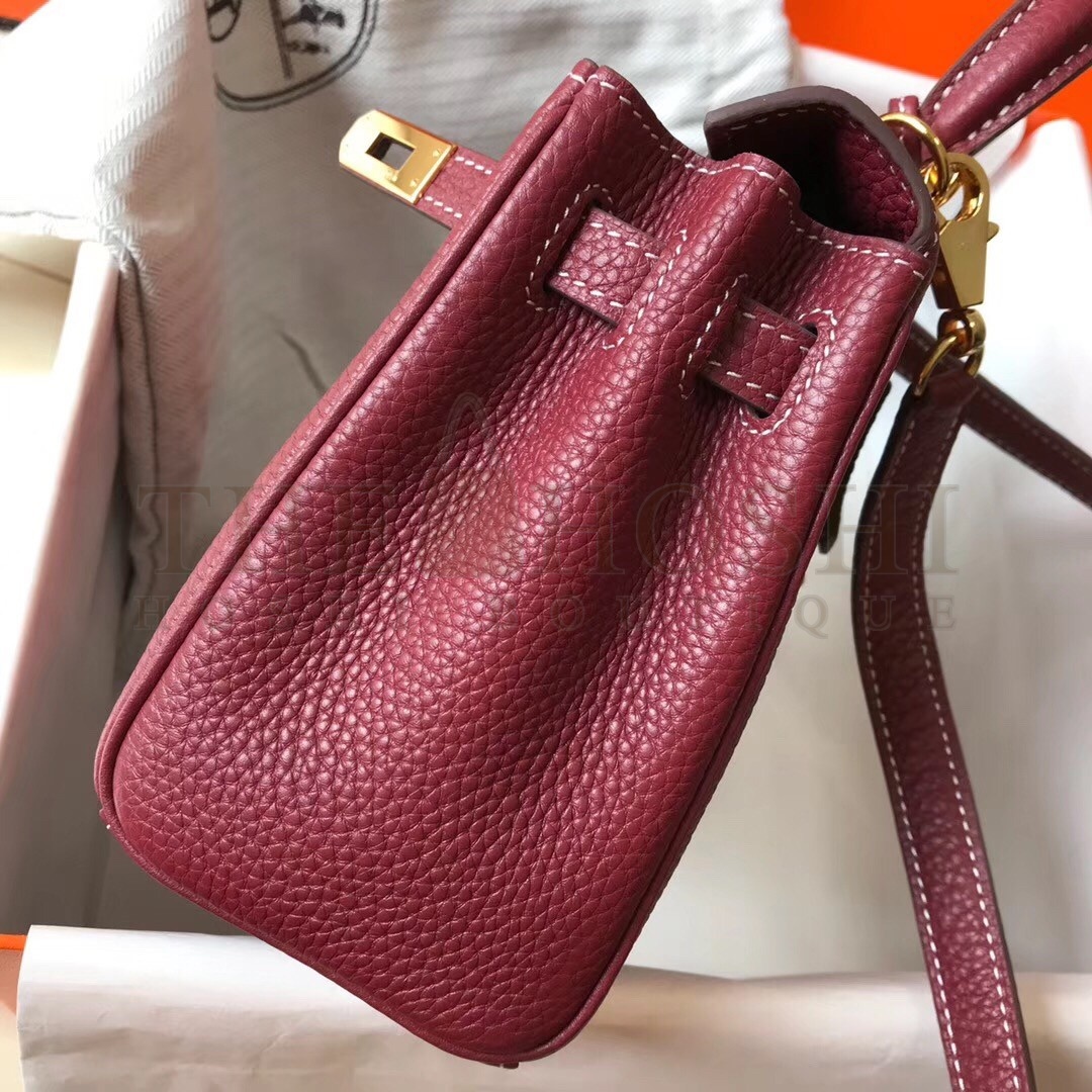 H**me5 Mini Kelly 20cm Bag In Bordeaux Clemence Leather Master Quality