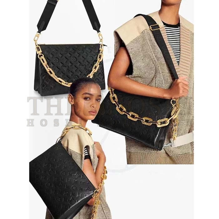 L0vis Vvtt0n LV Women Coussin MM Handbag Black Monogram Embossed Puffy Lambskin Master Quality
