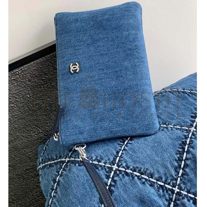 Ch**el Women CC 22  Handbag Stitched Denim Silver Metal Blue 20cm and 36cm Master Quality