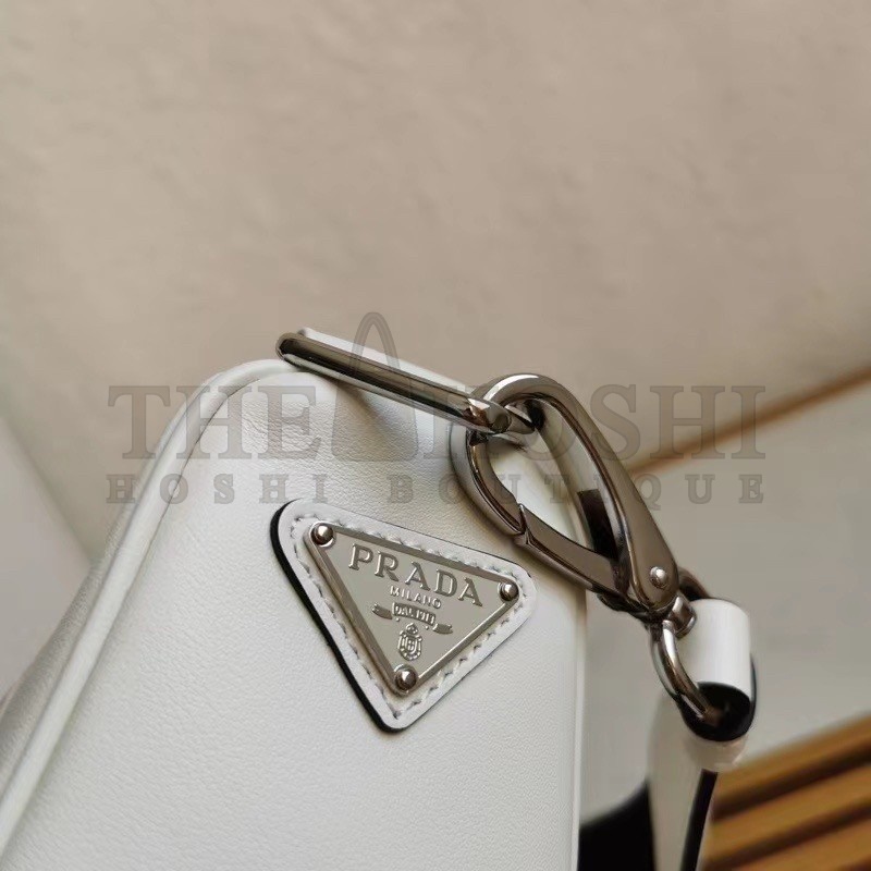 Pra*a Triangle Shoulder Bag In White Leather Master Quality