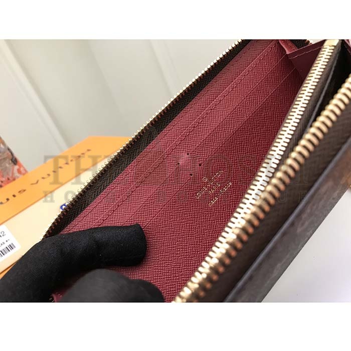 L0vis Vvtt0n LV Unisex Clémence Wallet Brown Red Damier Ebene Coated Canvas Master Quality