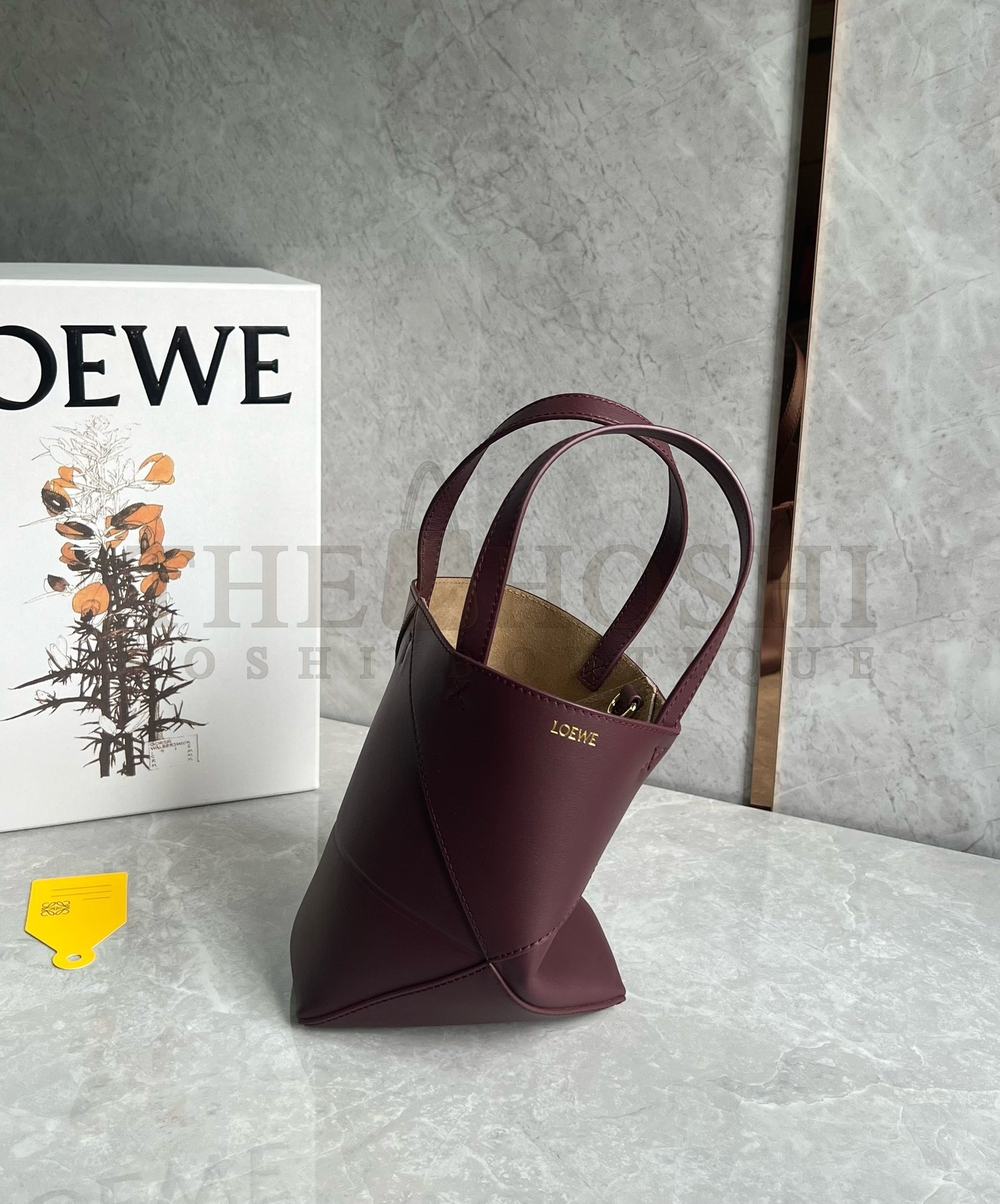 L0ew* Mini Puzzle Fold Tote Bag in Bordeaux Calfskin Master Quality