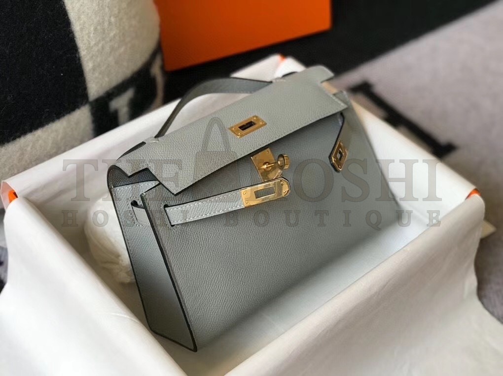 H**me5 Kelly Pochette Bag In Blue Glacier Epsom Leather Master Quality