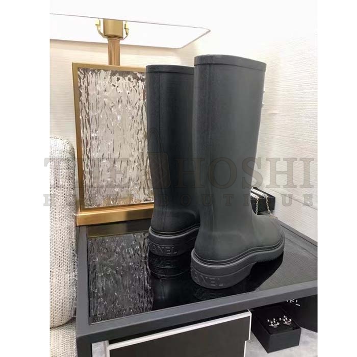 Ch**el Women CC High Boots Caoutchouc Leather Black Master Quality