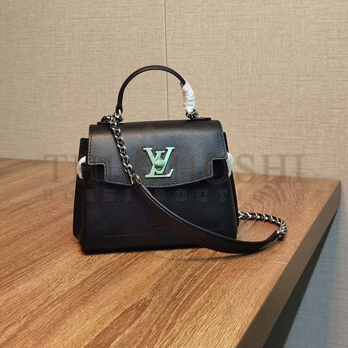 L0vis Vvtt0n LV Women Lockme Ever Mini Handbag Black Grained Calf Leather Master Quality