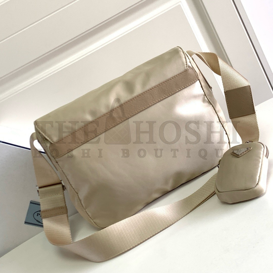 Pra*a Shoulder Bag with Flap in Beige Re-Nylon Master Quality