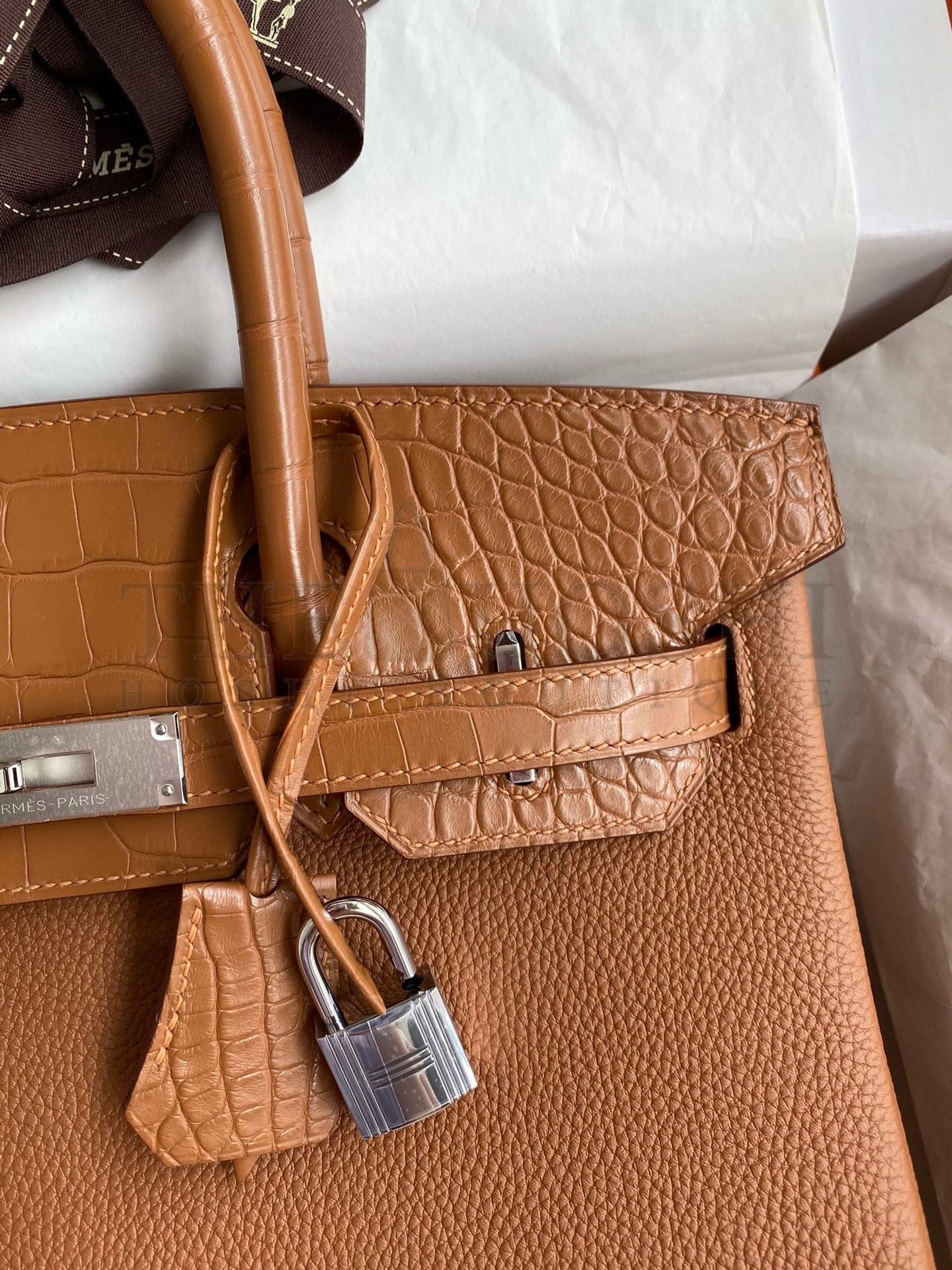 H**me5 Touch Birkin 30 Bag in Gold Clemence and Matte Alligator Leather Master Quality