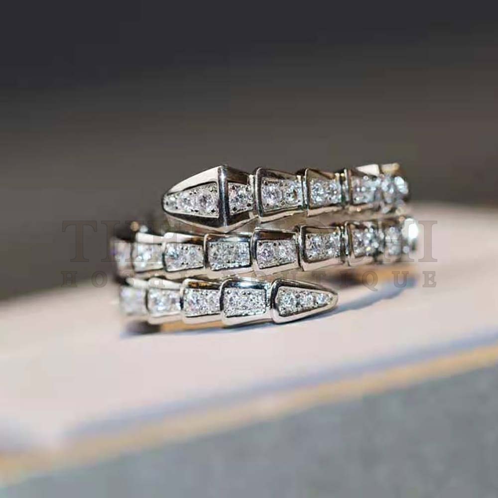 Bv1g*ai Women Serpenti Viper Two-coil 18 KT White Gold Ring Master Quality
