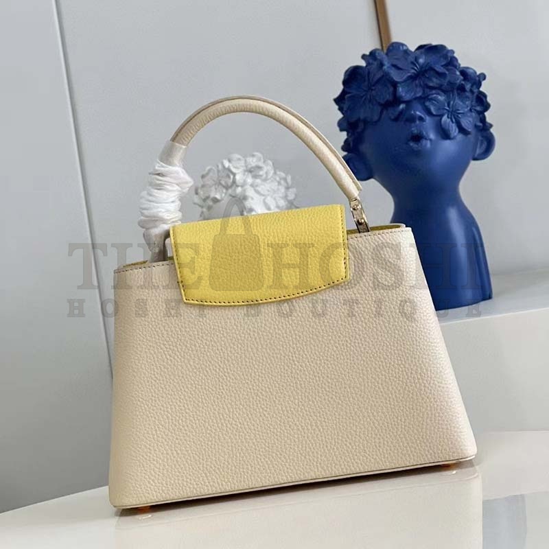 L0vis Vvtt0n LV Women Capucines MM Handbag Yellow Beige Taurillon Leather Canvas Master Quality