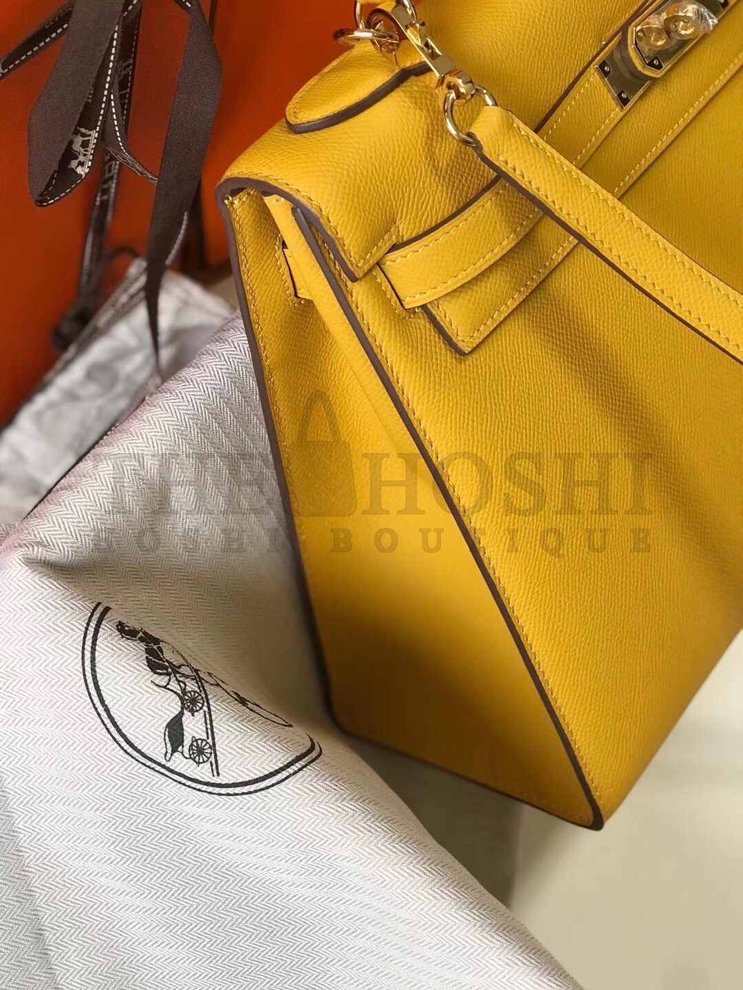 H**me5 Kelly 28cm Sellier Bag In Yellow Epsom Leather Master Quality
