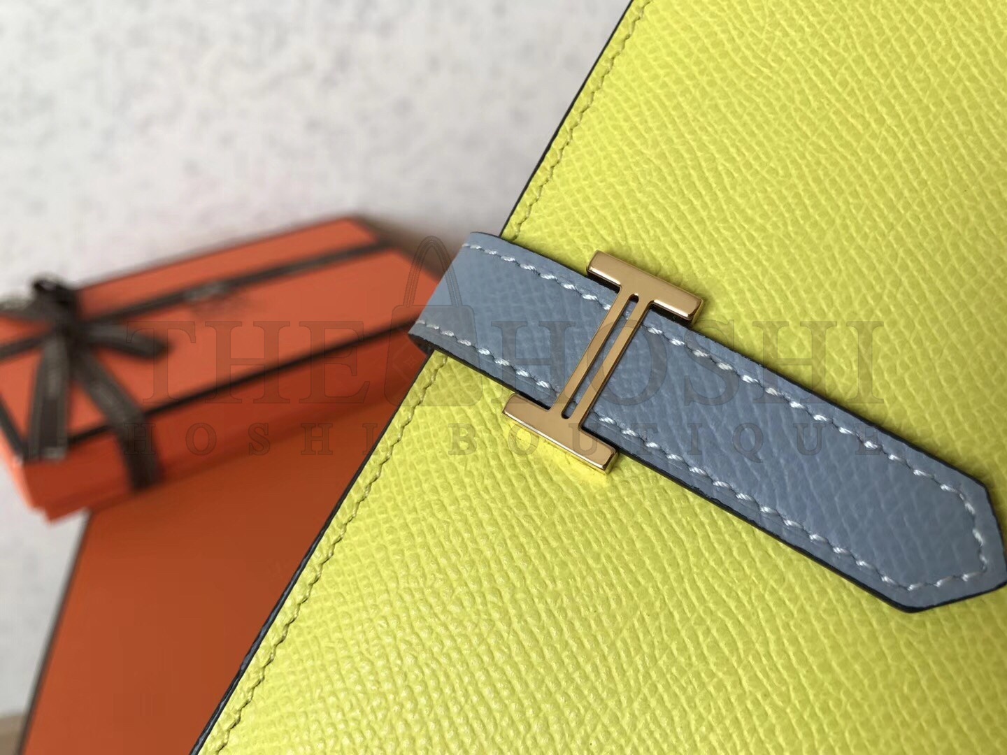 H**me5 Bi-Color Epsom Bearn Wallet Soufre/Blue Lin Master Quality