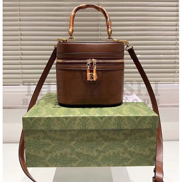 Gvc*1 Women GG Mini Bamboo Shoulder Bag Brown Leather Bamboo Handle Double G Master Quality