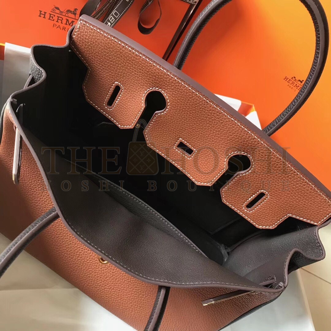 H**me5 Bi-Color Birkin 30cm Bag In Brown/Black Clemence Leather Master Quality