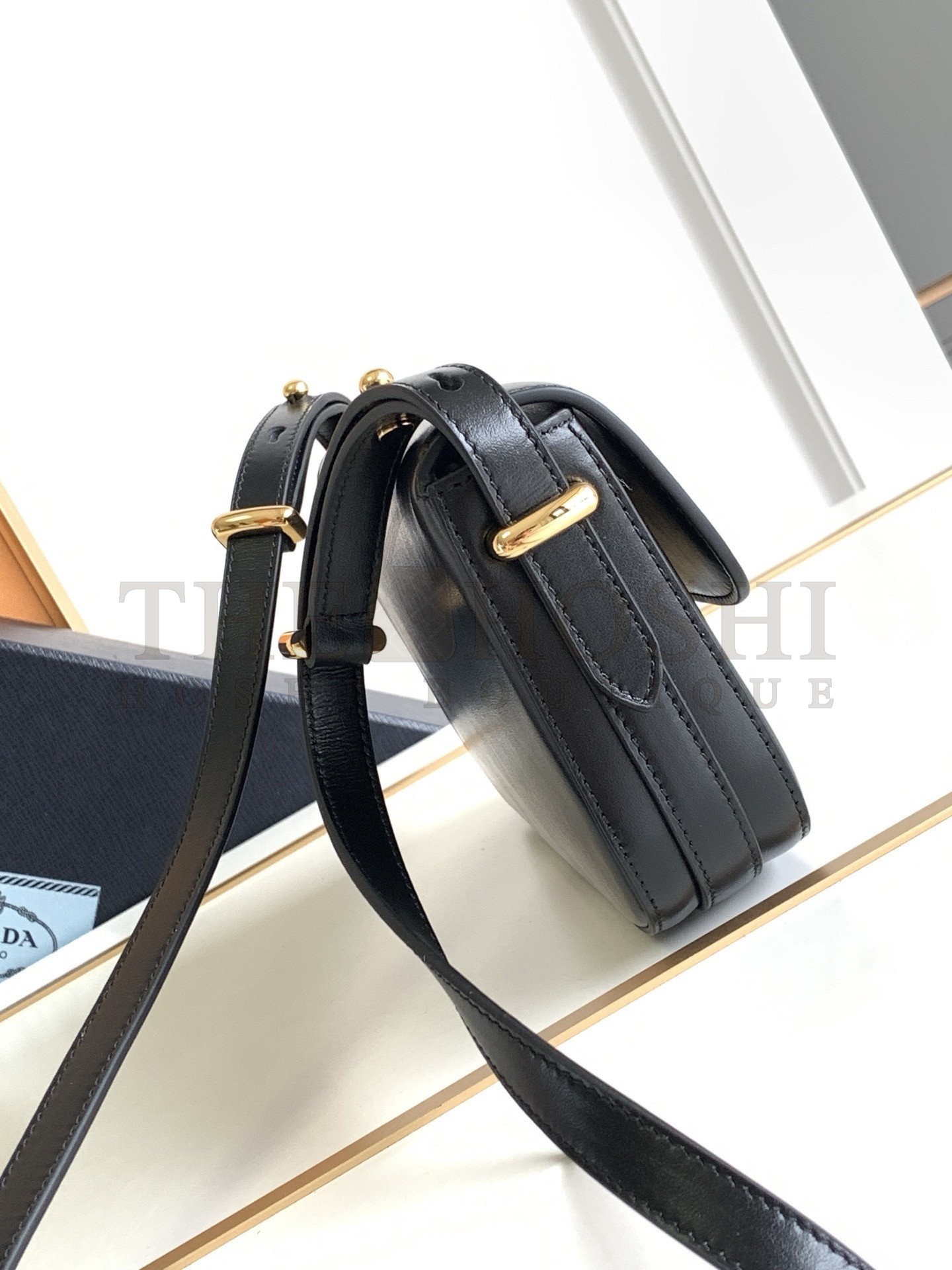 Pra*a Shoulder Bag in Black Smooth Calfskin Master Quality