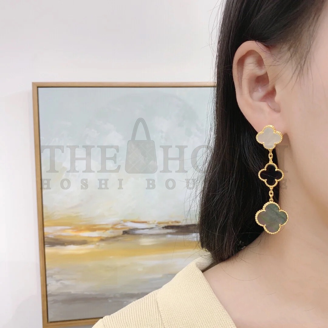 V*n Cl**f & Arpels Triple Clover Stud Earrings, Magic Alhambra earrings, 3 motifs Master Quality