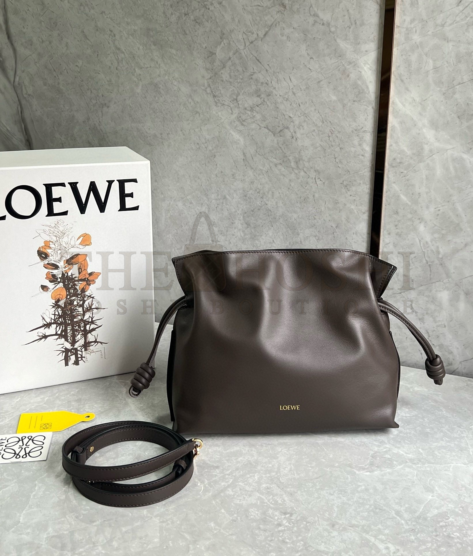 L0ew* Flamenco Clutch Bag in Chocolate Nappa Calfskin Master Quality