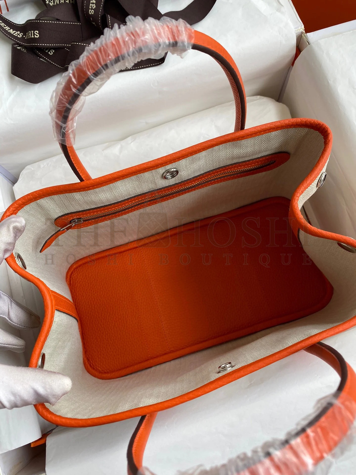 H**me5 Garden Party 30 Handmade Bag in Toile and Orange Leather Master Quality