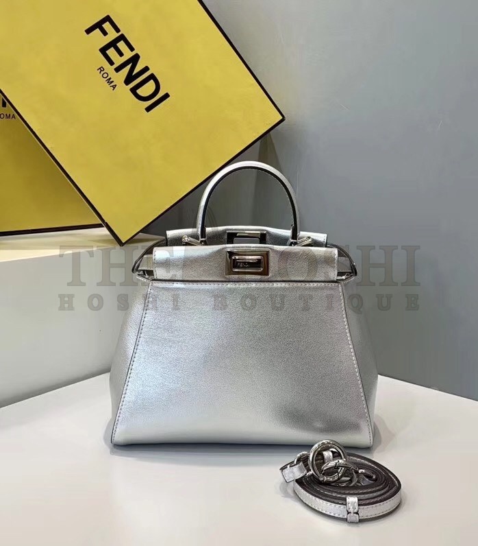 F**di Peekaboo Mini Bag In Silver Metallic Lambskin Master Quality