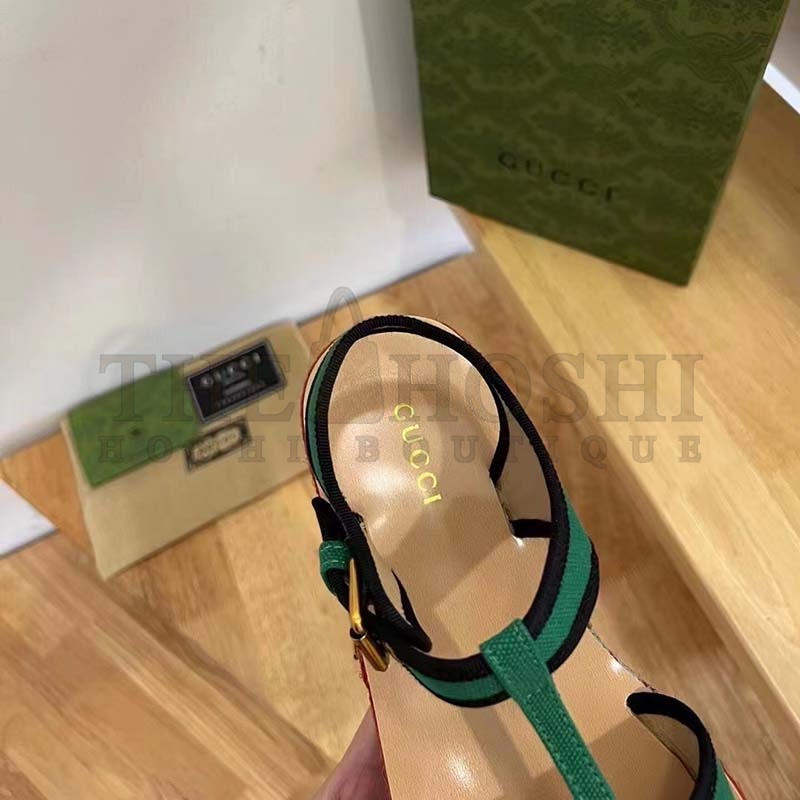 Gvc*1 Women G2 Platform Sandals Green Cotton Double G Embroidery 4 Cm Heel Master Quality