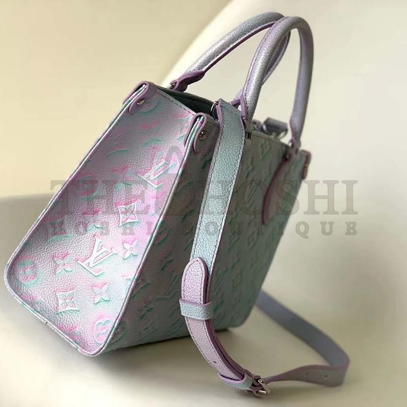 L0vis Vvtt0n LV Women OnTheGo PM Tote Bag Purple Sprayed Embossed Grained Cowhide Master Quality