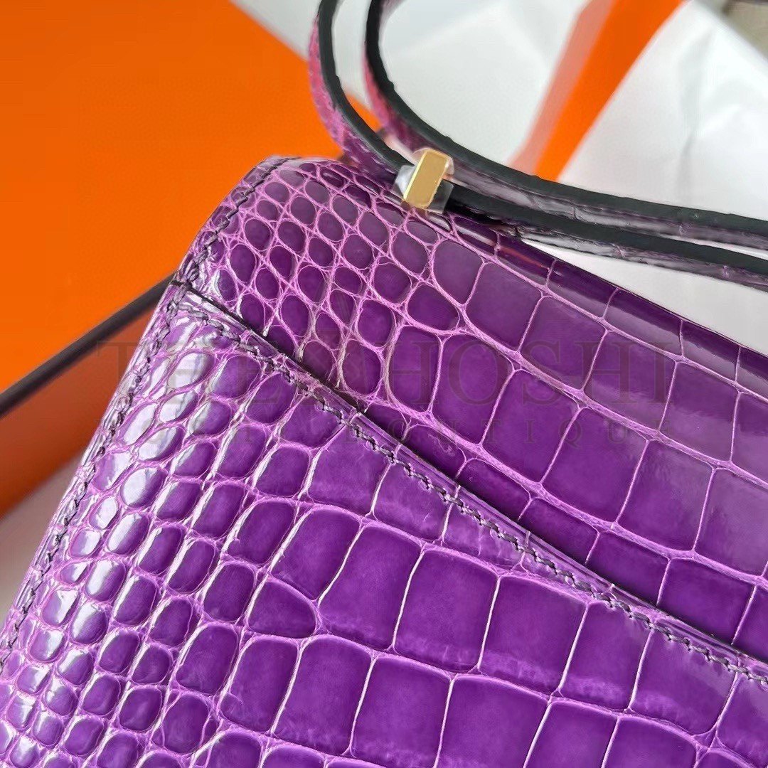 H**me5 Constance 18 Handmade Bag In Purple Shiny Alligator Leather Master Quality