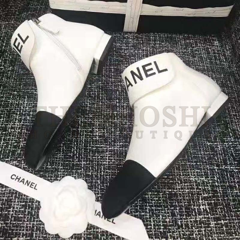 Ch**el Women Loge Short Boots in Goat Leather & Faille-White Master Quality