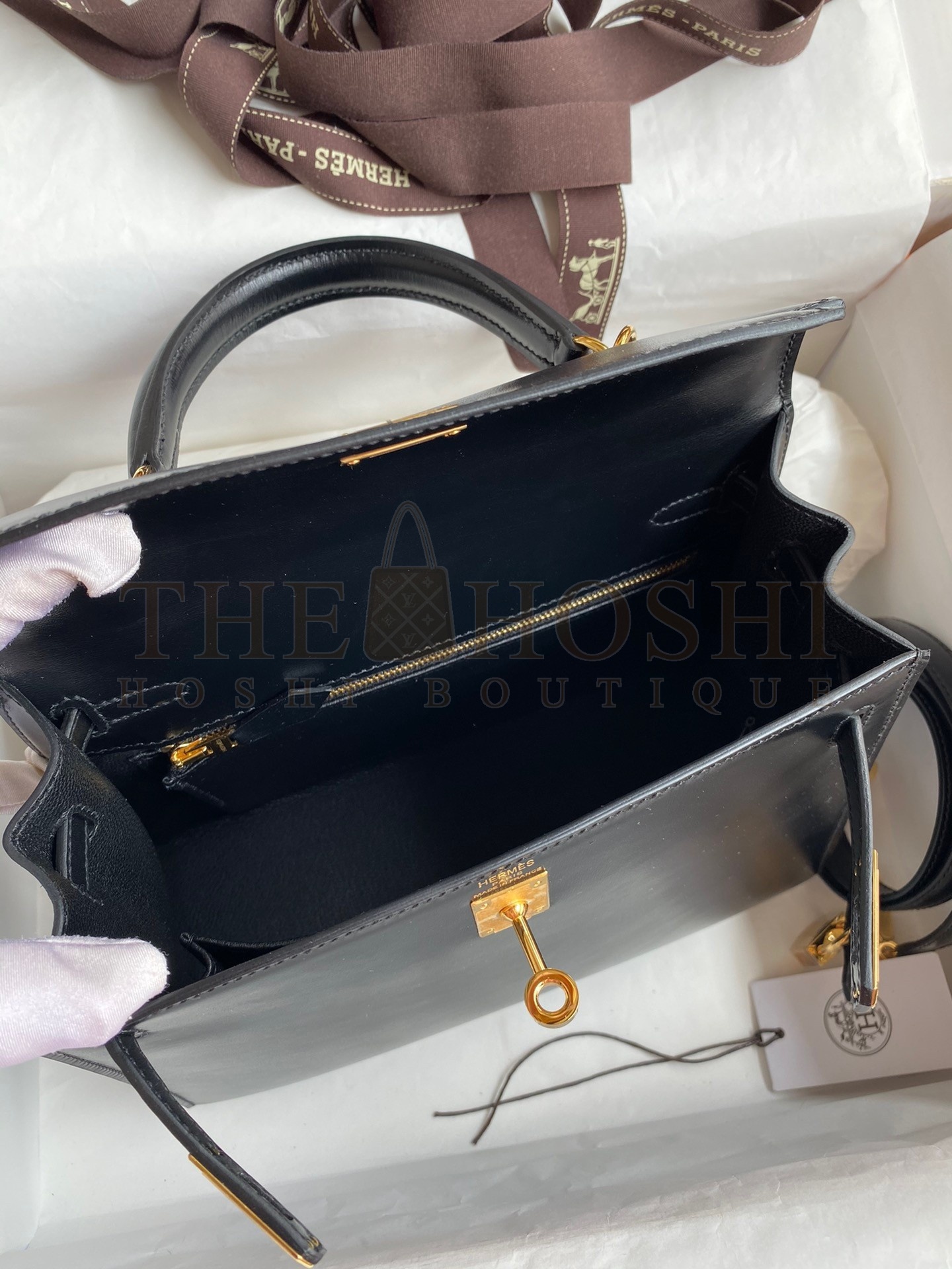 H**me5 Kelly Sellier 25 Handmade Bag In Black Box Calfskin Master Quality