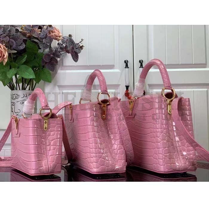 L0vis Vvtt0n LV Women Capucines BB Handbag Pink Crocodilien Brillant Savoir Faire Master Quality