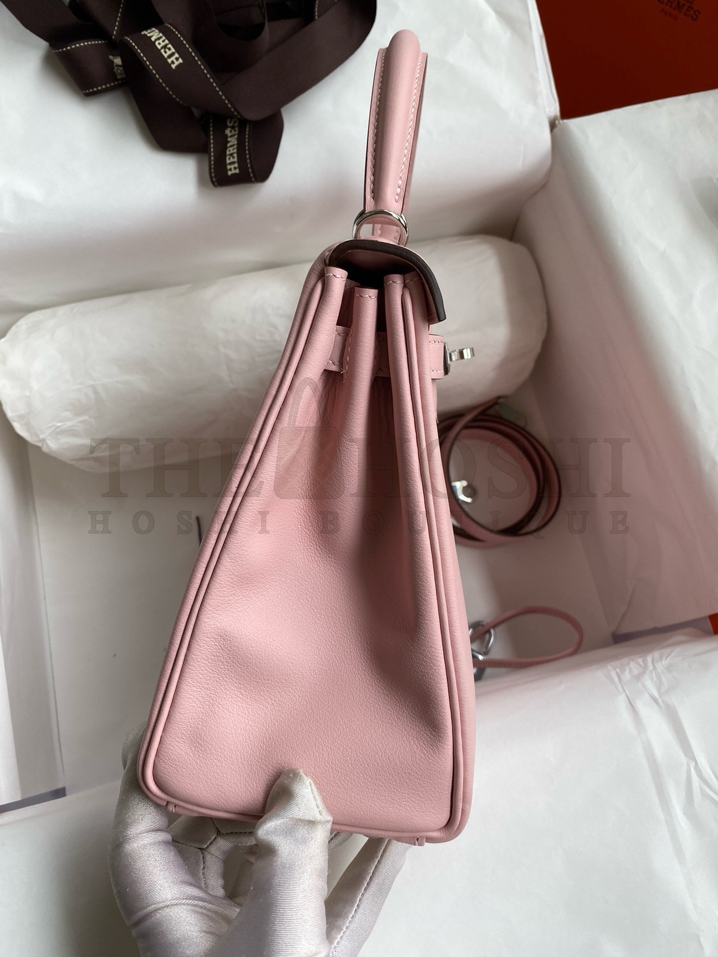 H**me5 Kelly Retourne 25 Handmade Bag In Rose Sakura Swift Calfskin Master Quality