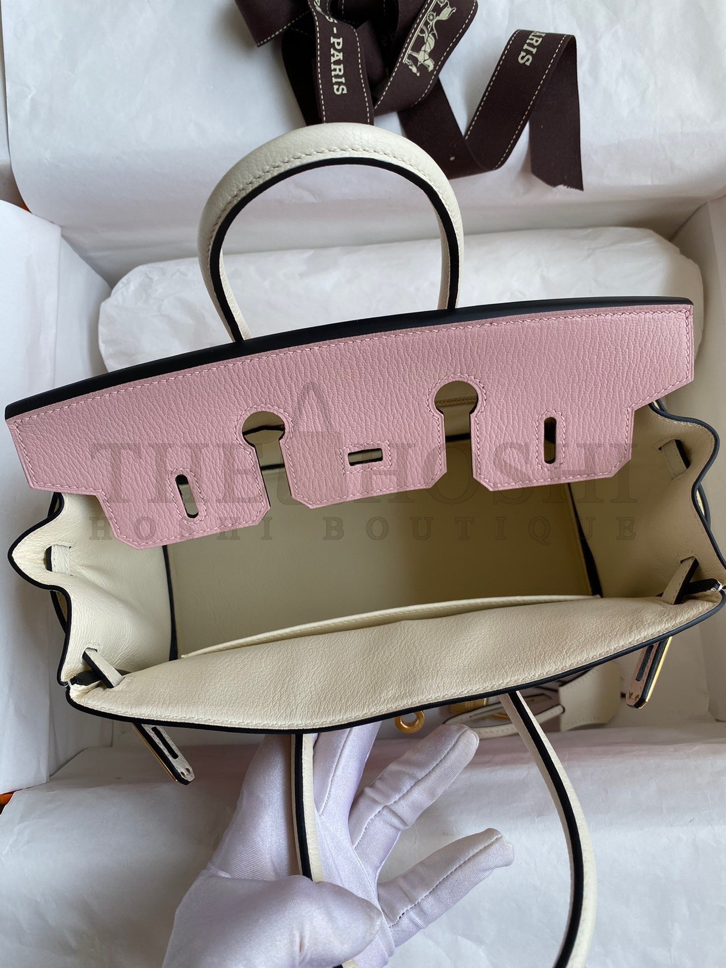 H**me5 HSS Birkin 25 Bicolor Bag in Pink and Craie Chevre Mysore Leather Master Quality