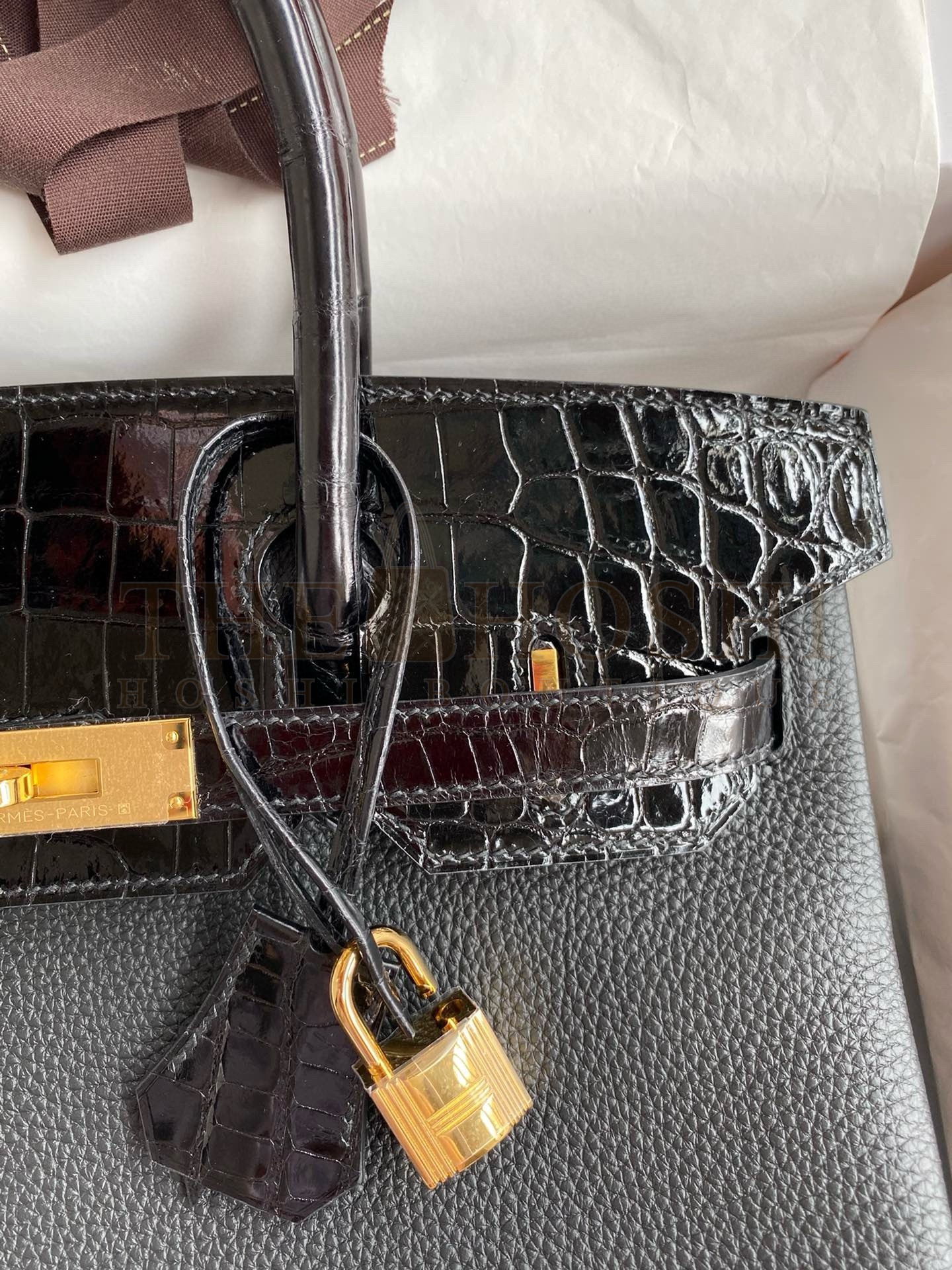 H**me5 Touch Birkin 30 Bag In Black Clemence and Shiny Niloticus Crocodile Skin Master Quality