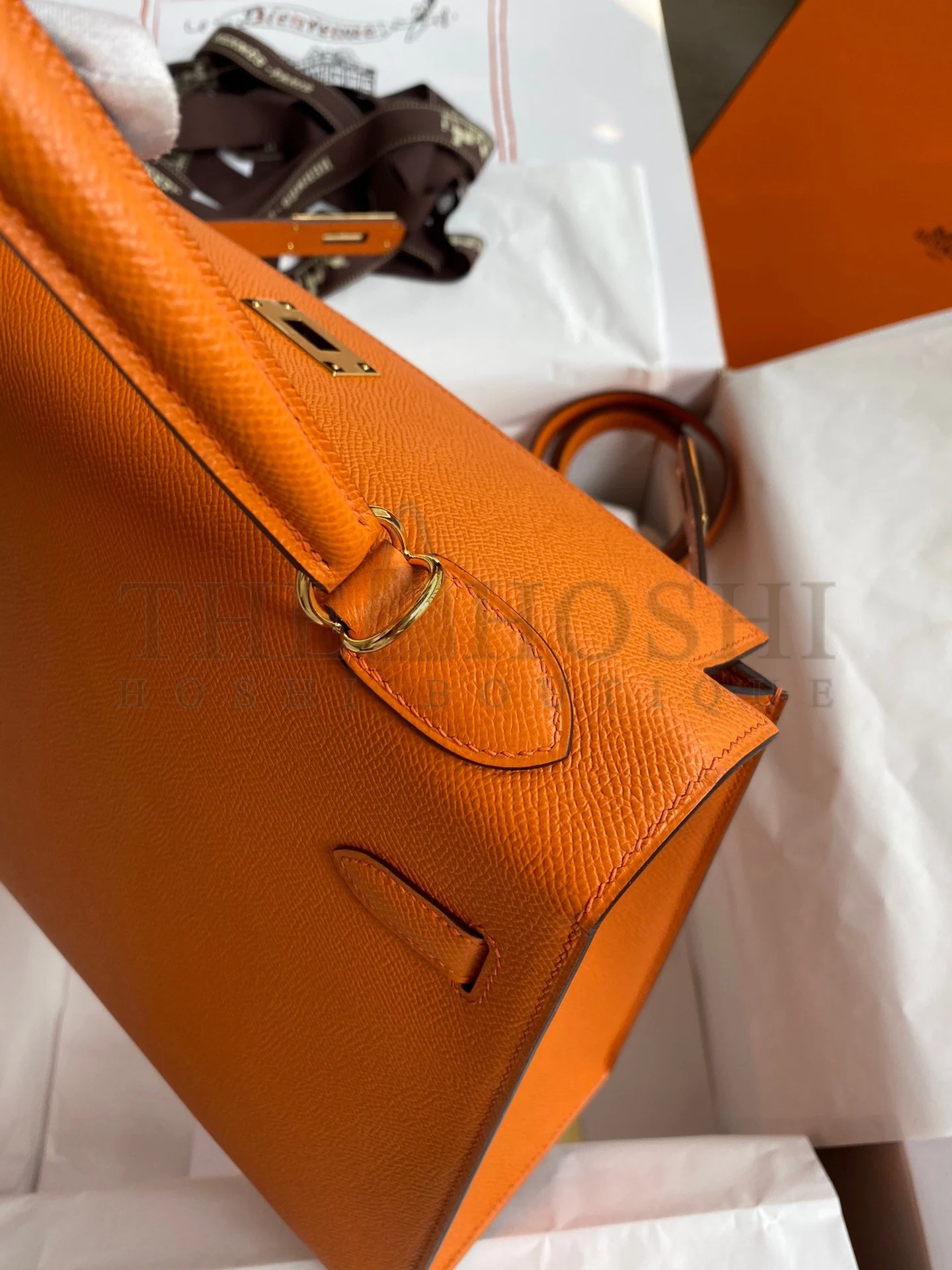 H**me5 Kelly Sellier 32 Handmade Bag In Orange Epsom Calfskin Master Quality