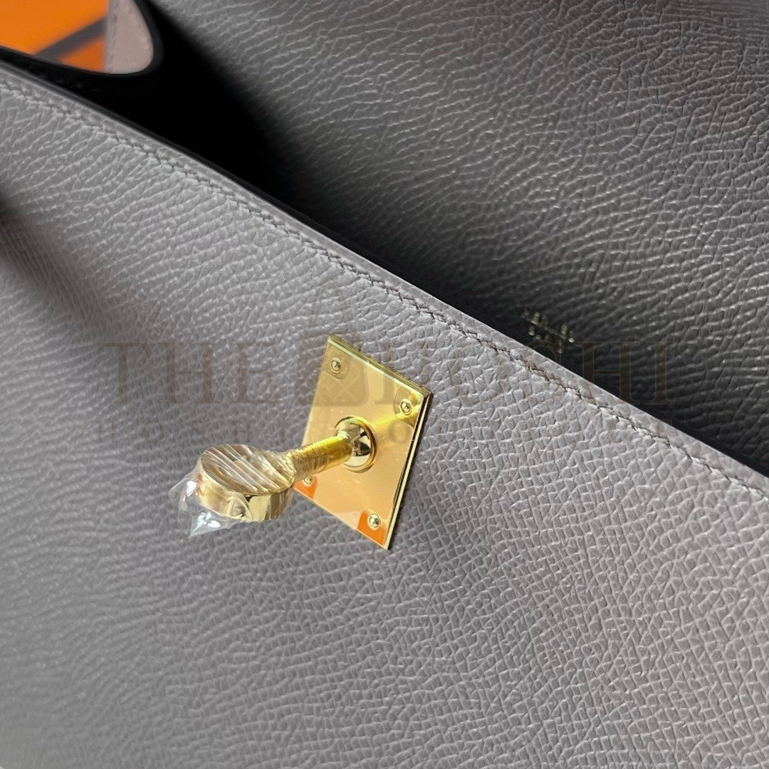 H**me5 Kelly Pochette Handmade Bag In Etain Epsom Calfskin Master Quality