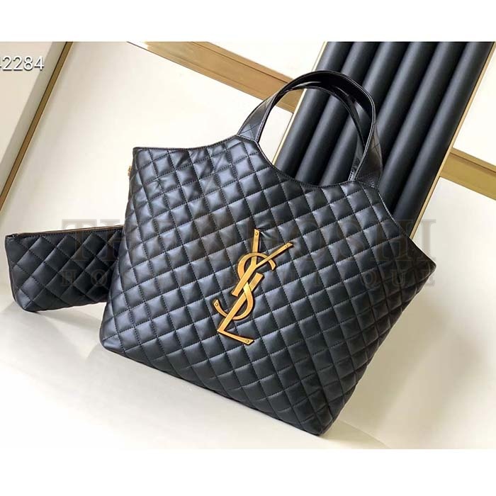 Sa1nt Lau*nt Y51 Women Icare Maxi Shopping Bag Quilted Lambskin Black STYLE ID 698651AAANG1000 Master Quality