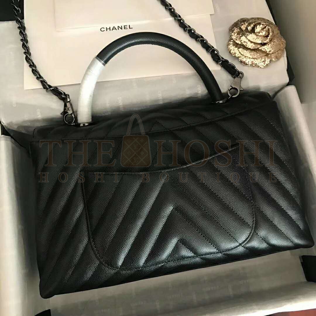 Ch**el Women Flap Bag with Top Handle Grained Calfskin-Black Master Quality