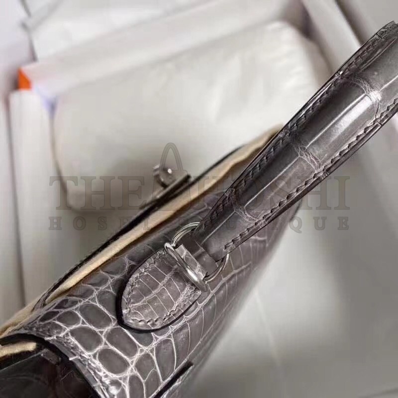 H**me5 Grey Kelly 25cm Shiny Niloticus Crocodile Skin Bag Master Quality