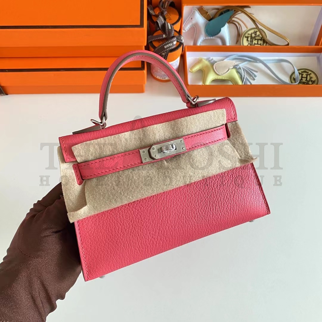 H**me5 Women Mini Kelly 20 Bag Epsom Leather Silver Hardware-Rose Master Quality