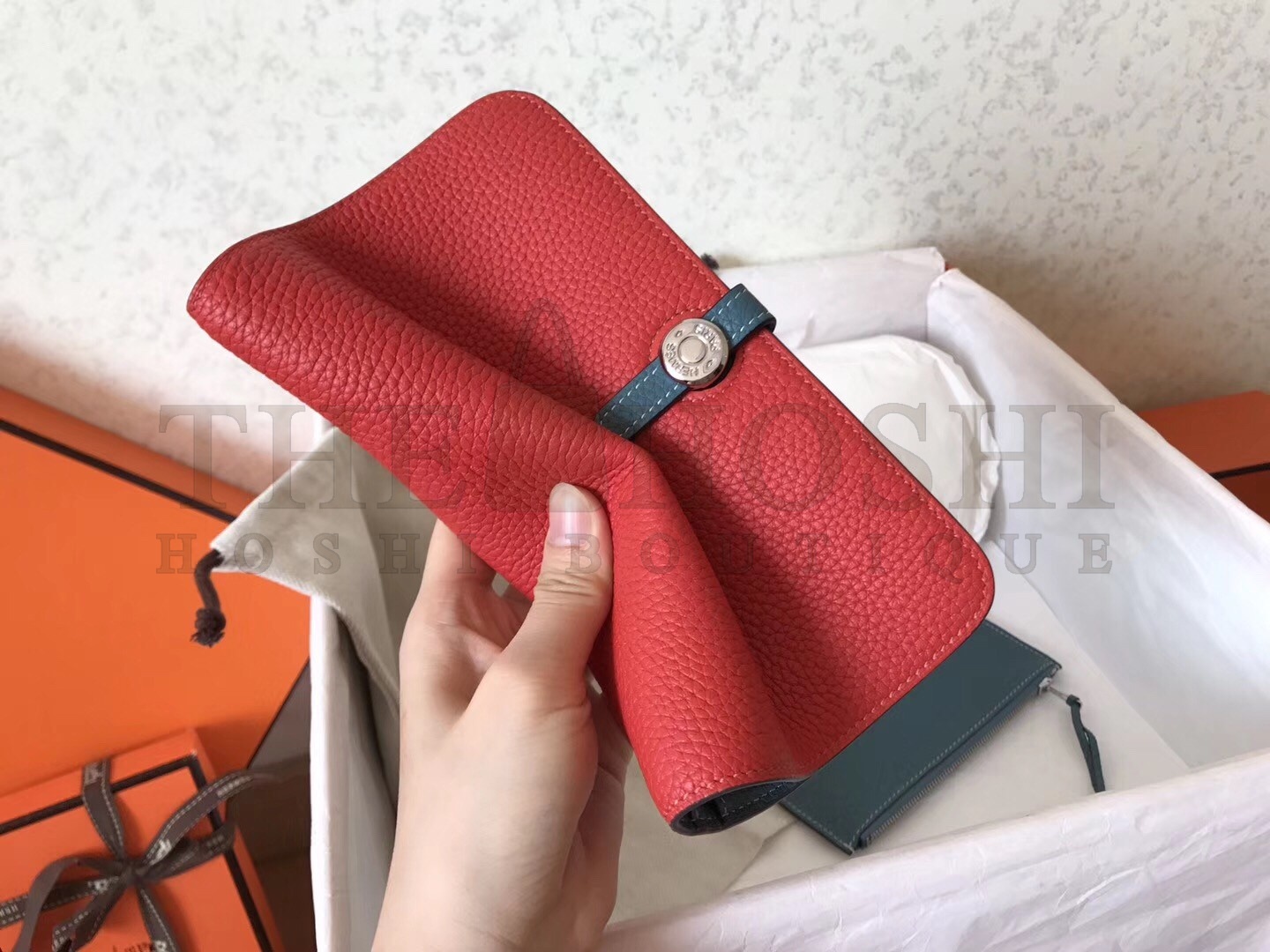 H**me5 Bicolor Dogon Duo Wallet In Red/Jean Leather Master Quality