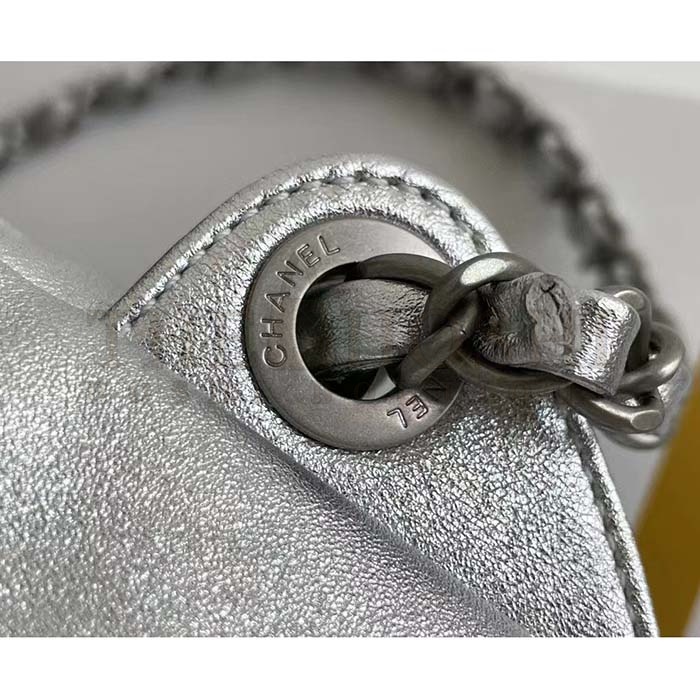 Ch**el Women CC Large Back Pack Ch**el 22 Handbag Metallic Calfskin Silver-Tone Metal Master Quality