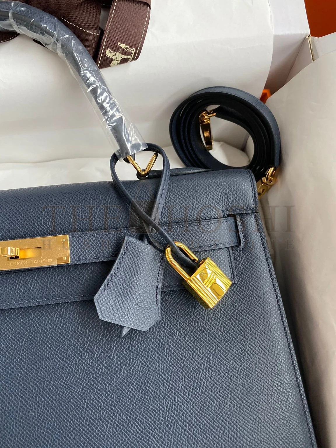 H**me5 Kelly Sellier 32 Handmade Bag In Blue Indigo Epsom Calfskin Master Quality