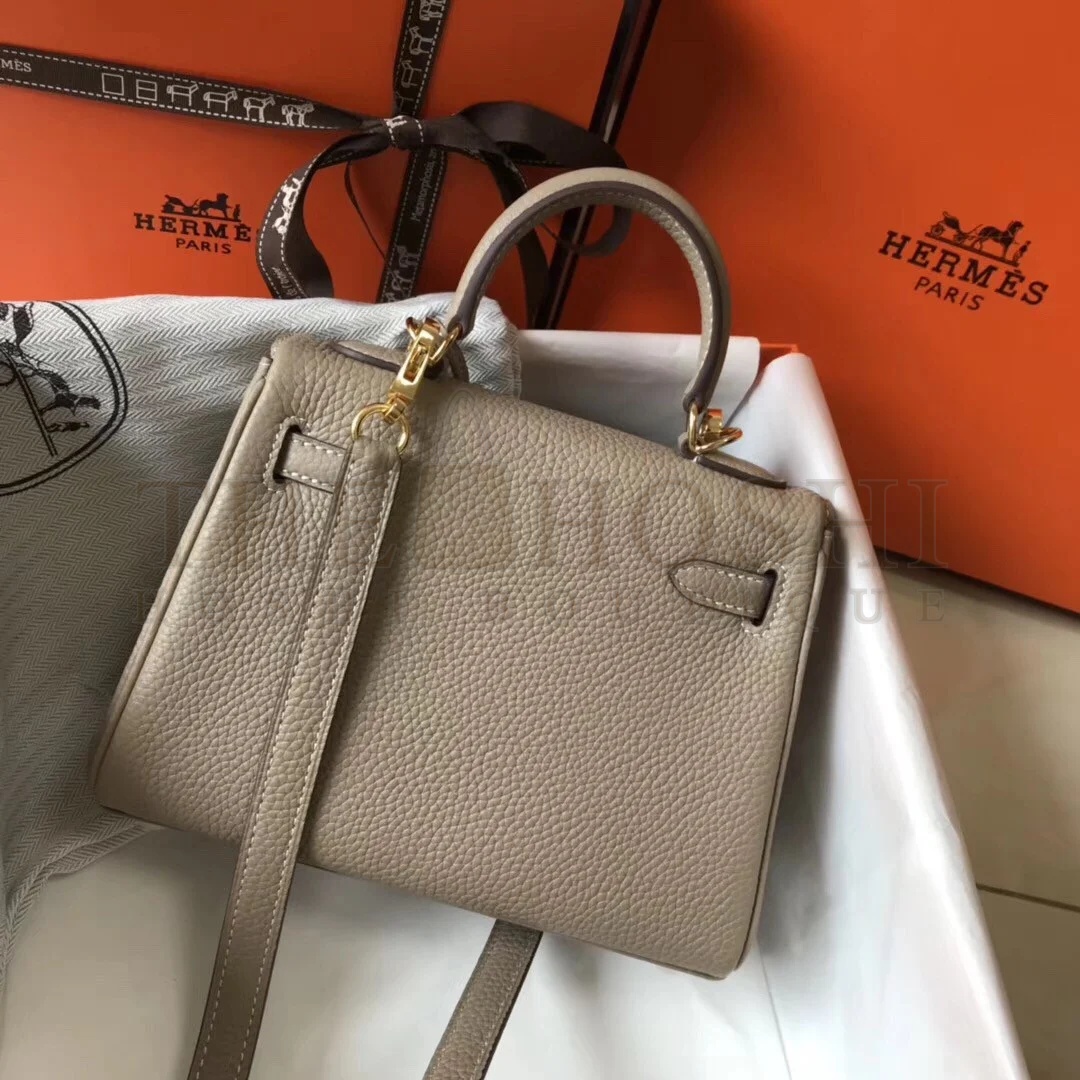 H**me5 Kelly 20cm Bag In Grey Clemence Leather GHW Master Quality