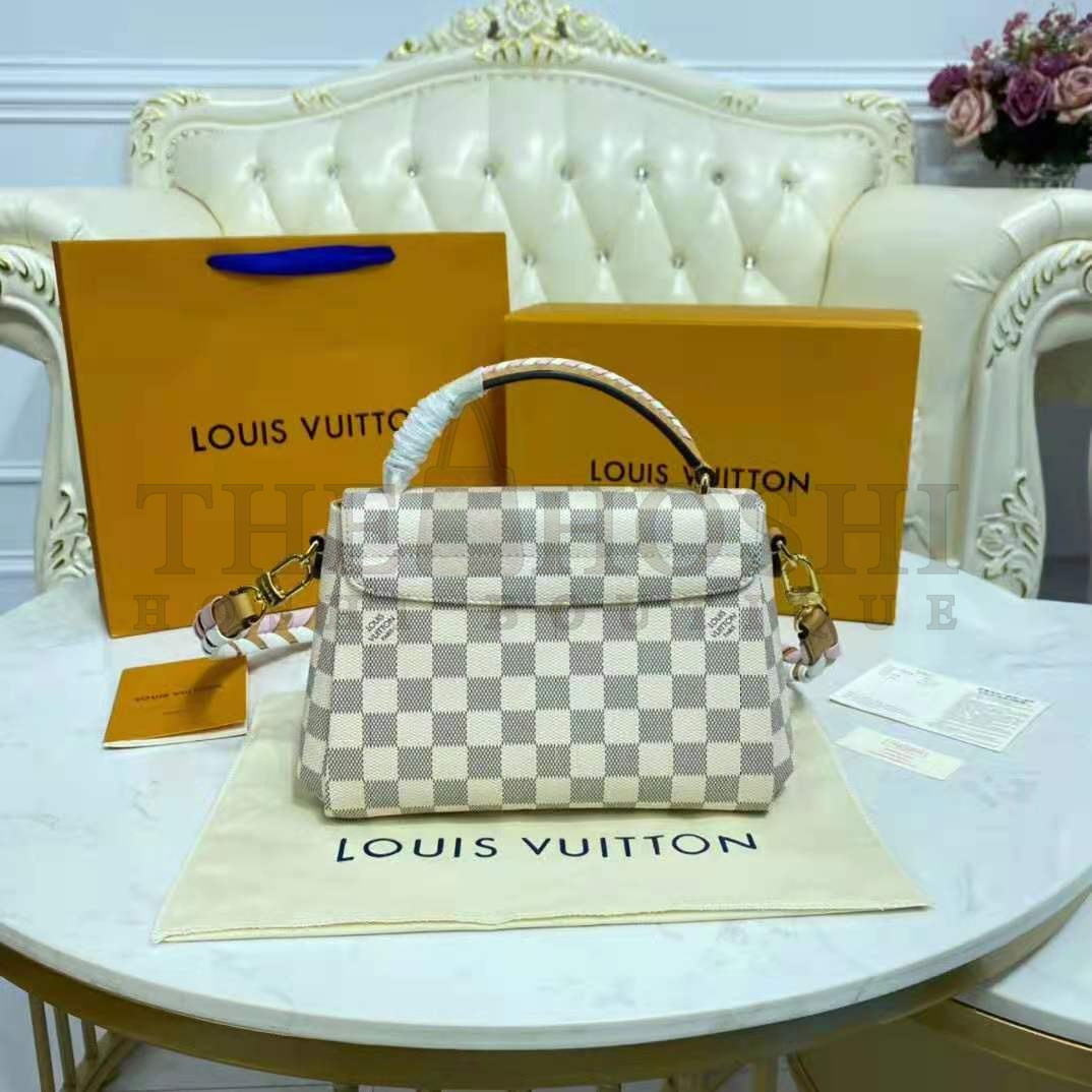 L0vis Vvtt0n LV Women Croisette Hand Bag Pink Damier Azur Coated Canvas Master Quality