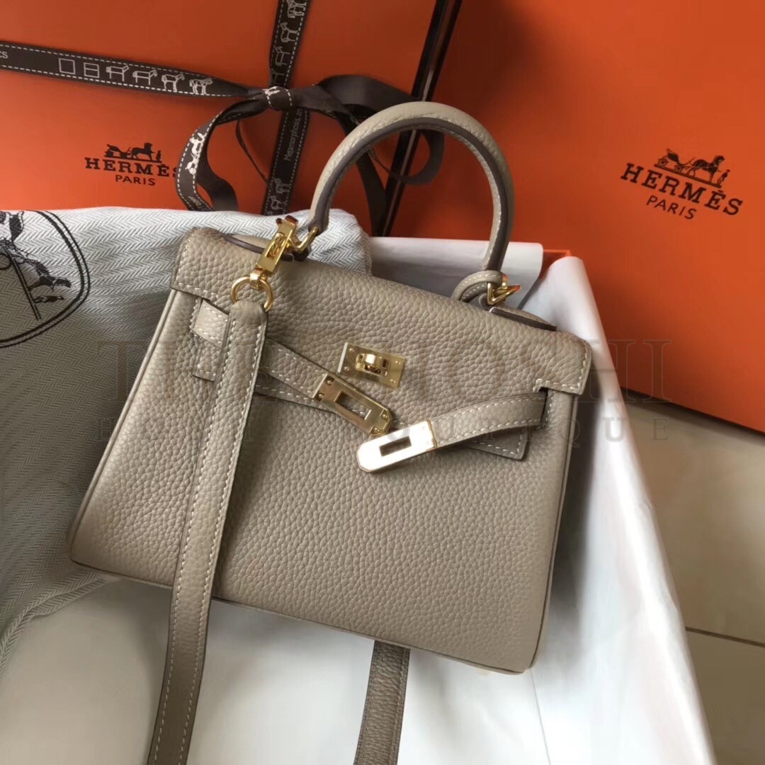 H**me5 Mini Kelly 20cm Bag In Grey Clemence Leather Master Quality