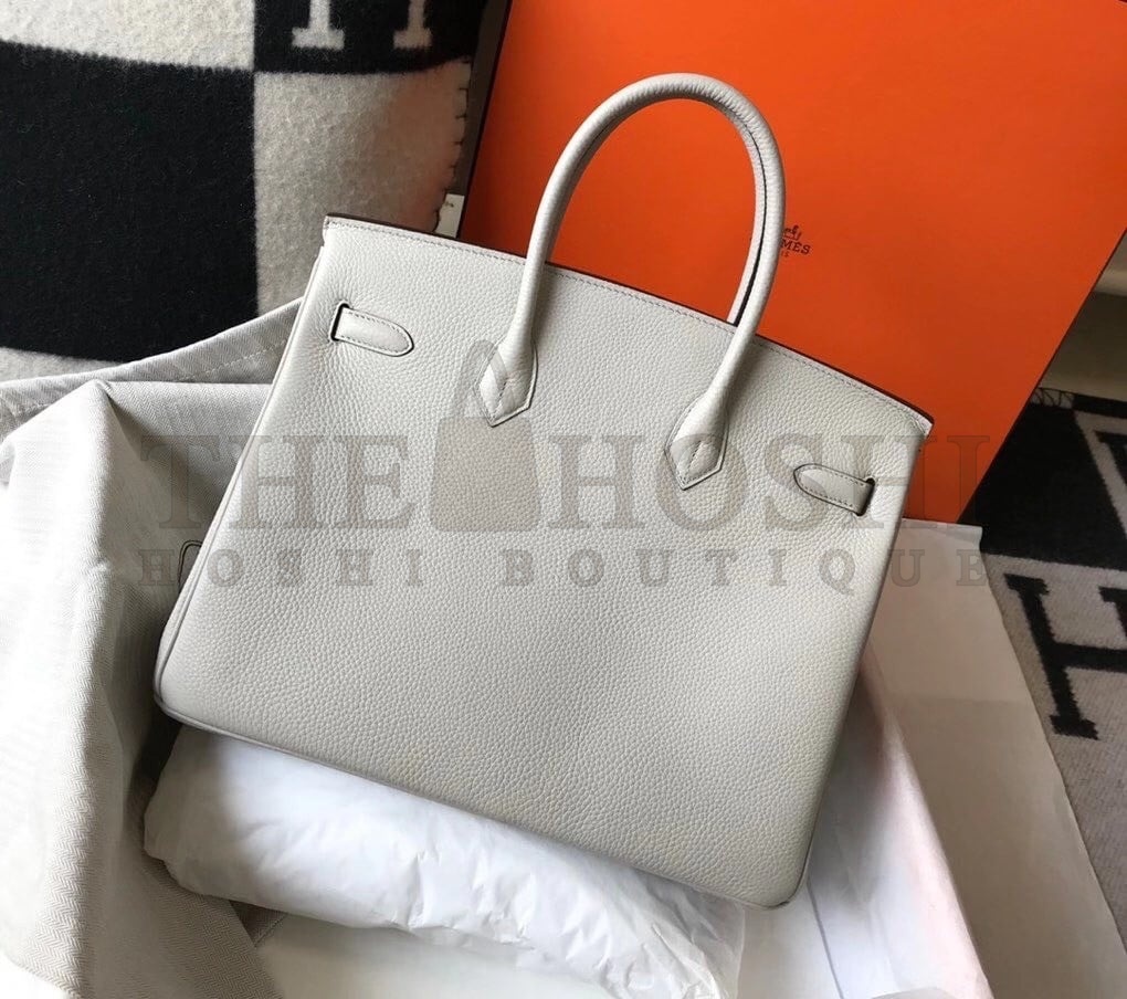 H**me5 Birkin 35 Bag in Pearl Grey Clemence Leather with GHW Master Quality