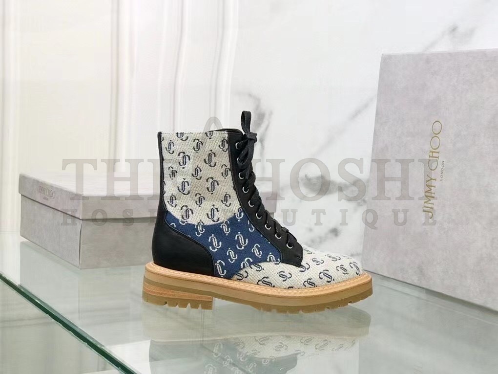 J1m*y Ch00 Cora Flat Combat Boots In Monogram Jacquard Master Quality