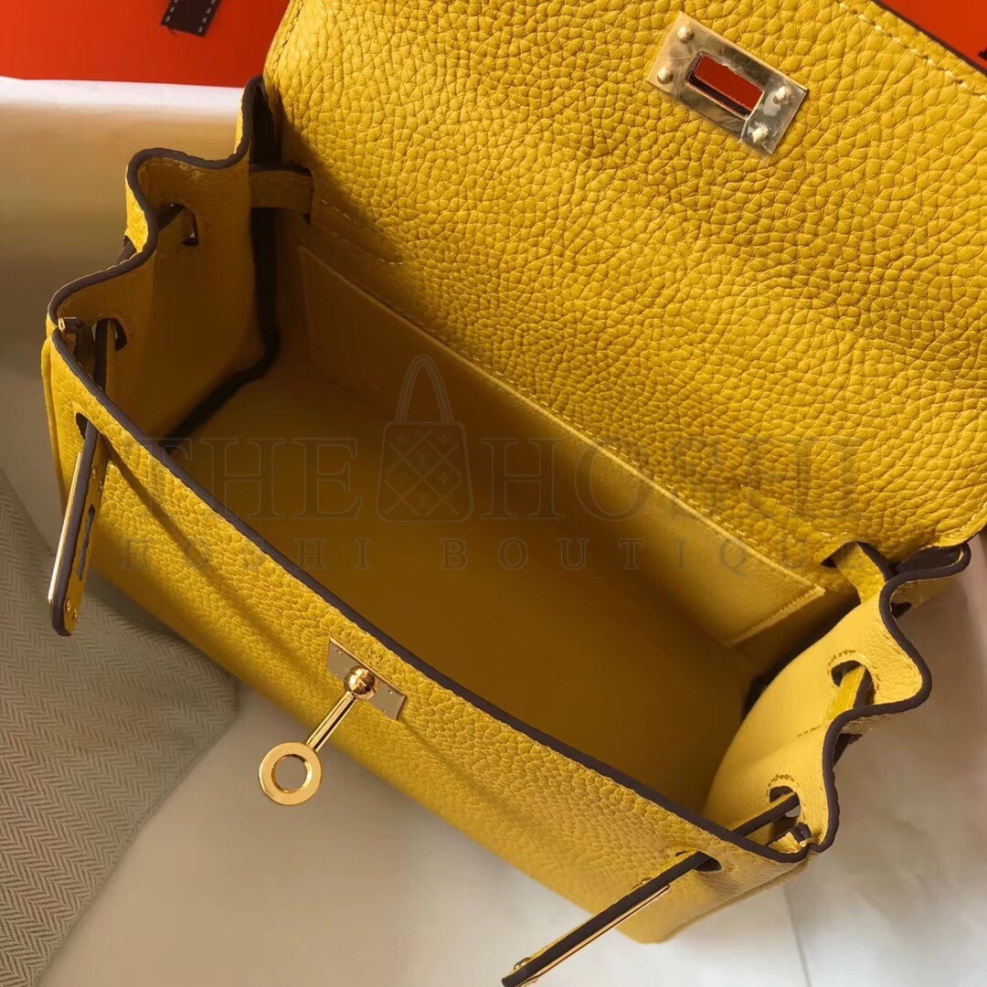H**me5 Mini Kelly 20cm Bag In Yellow Clemence Leather Master Quality